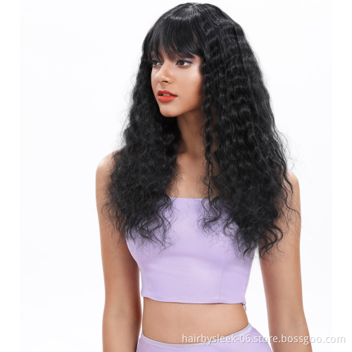 Dropshipping 22 inches long crimp curly hair water wave With Bang soft natural synthetic braiding hair wigs for black women